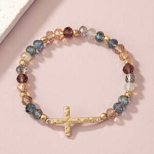 New Cross Beaded Bracelet, Blue and Gold
